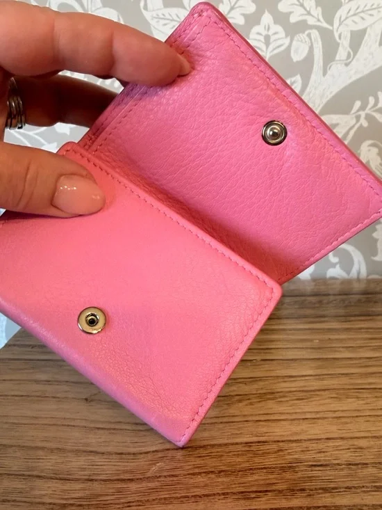 Balenciaga Micro Wallet Smooth Pink Leather Trifold w Coin Pocket Card Slots EUC - Picture 13 of 17